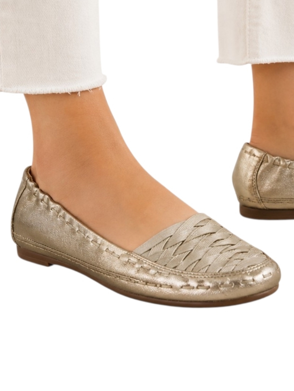 Stuart Weitzman Metallic Gold Leather Loafers Women 8